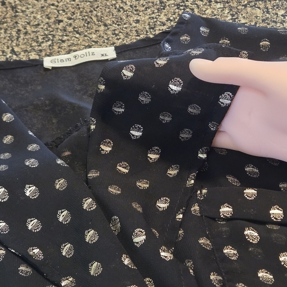 Glam Dollz Blown Away Top Black Silver Polka Dot Sheer Women's Top size XL - Picture 7 of 14